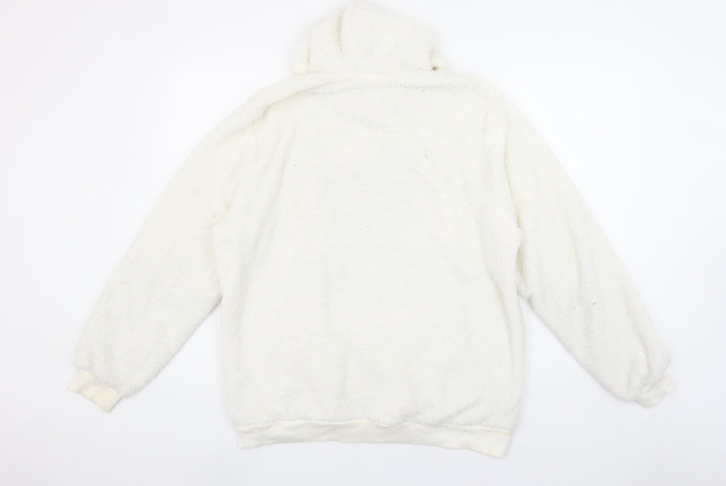boohooMAN Men's White Fleece Pullover Hoodie M Cartoon Graphic