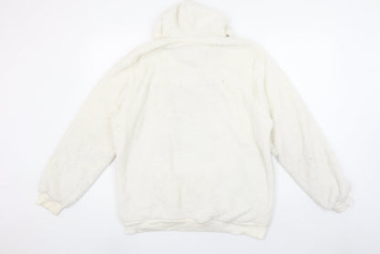boohooMAN Men's White Fleece Pullover Hoodie M Cartoon Graphic