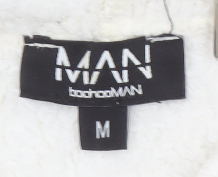 boohooMAN Men's White Fleece Pullover Hoodie M Cartoon Graphic