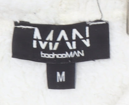 boohooMAN Men's White Fleece Pullover Hoodie M Cartoon Graphic