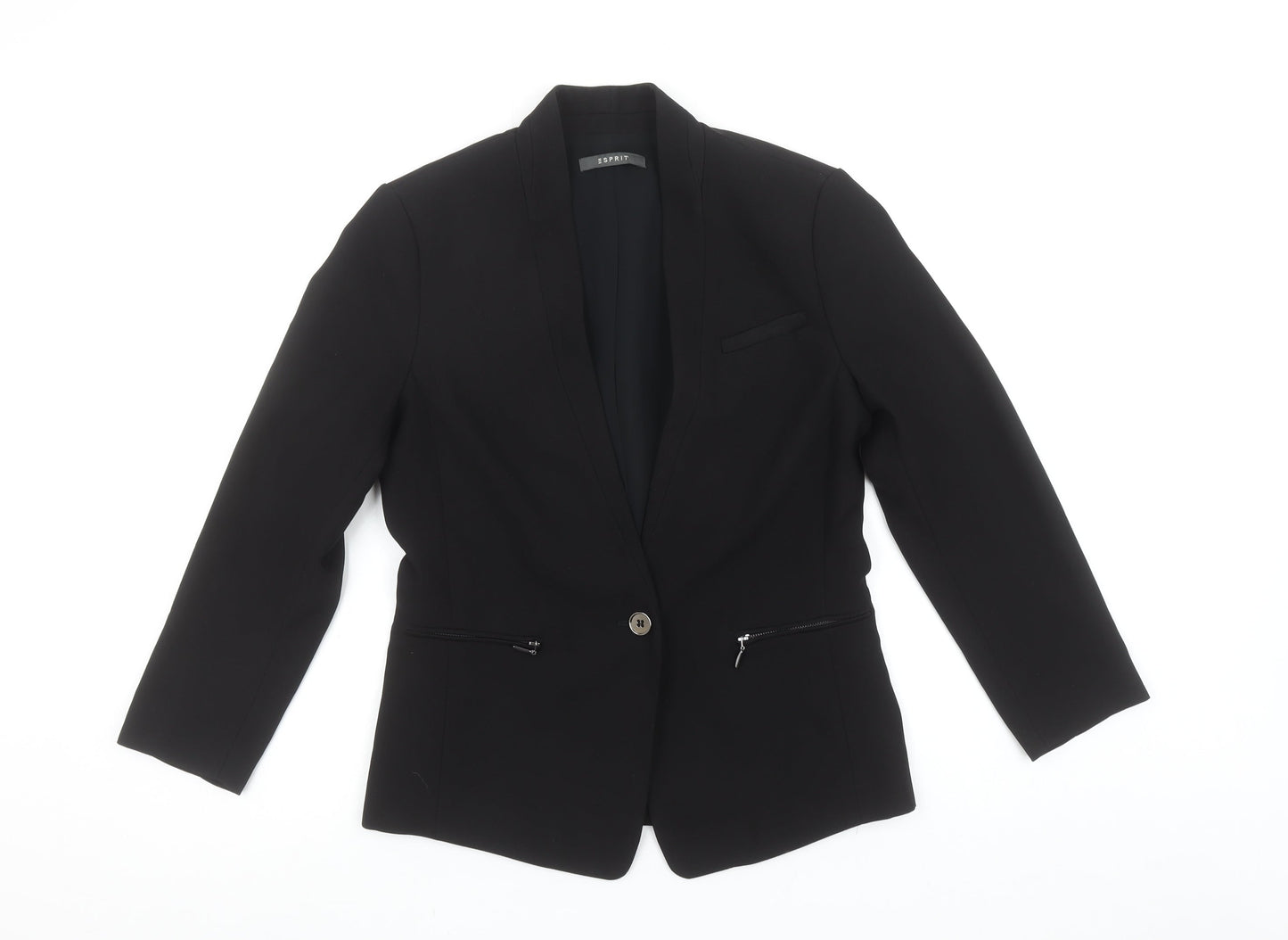 Esprit Women's Black Shawl Lapel Blazer UK 8 Slim Fit Tuxedo Jacket
