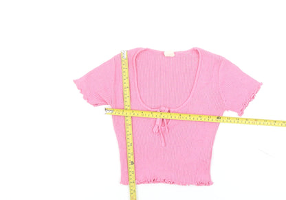 Urban Outfitters Women's Pink XS Cropped Knit Tie Front Top