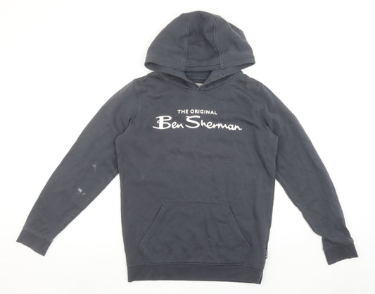 Ben Sherman Boys Black Pullover Hoodie 12-13 Years Cotton Logo Design