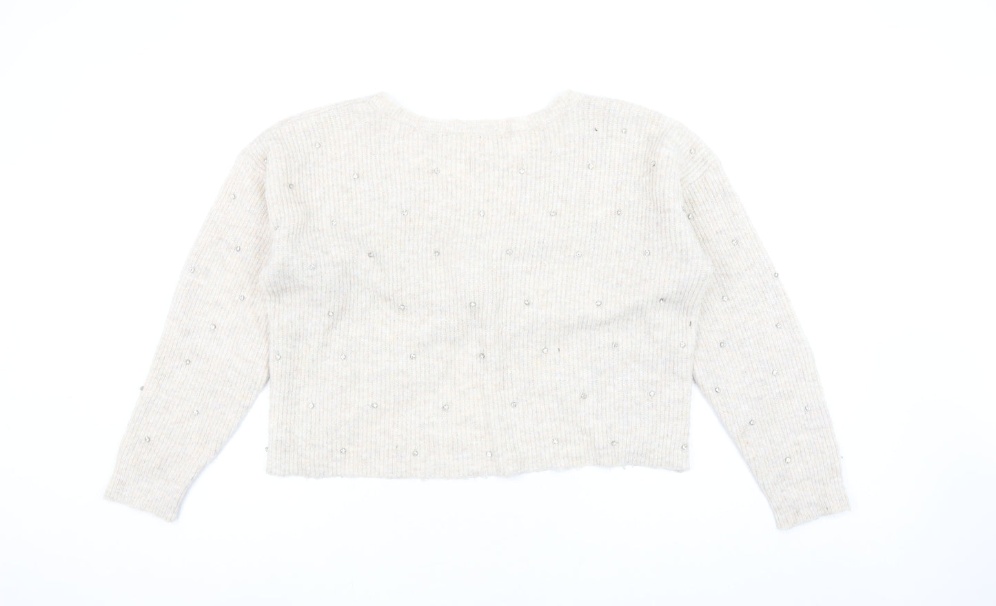 Oasis Womens Beige Beaded V-Neck Twist Front Cardigan L