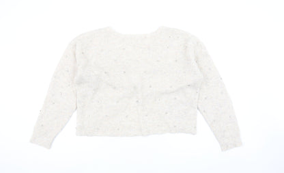 Oasis Womens Beige Beaded V-Neck Twist Front Cardigan L