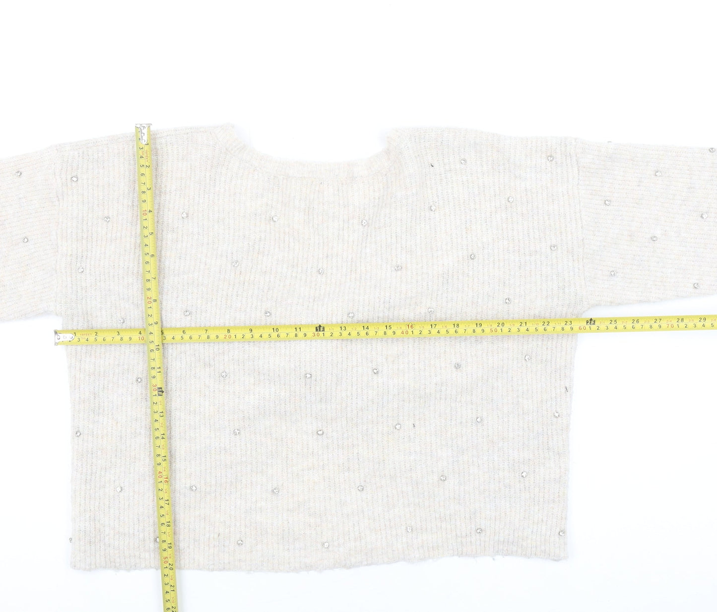 Oasis Womens Beige Beaded V-Neck Twist Front Cardigan L