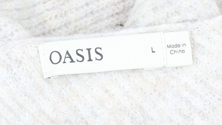 Oasis Womens Beige Beaded V-Neck Twist Front Cardigan L