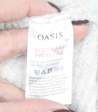 Oasis Womens Beige Beaded V-Neck Twist Front Cardigan L