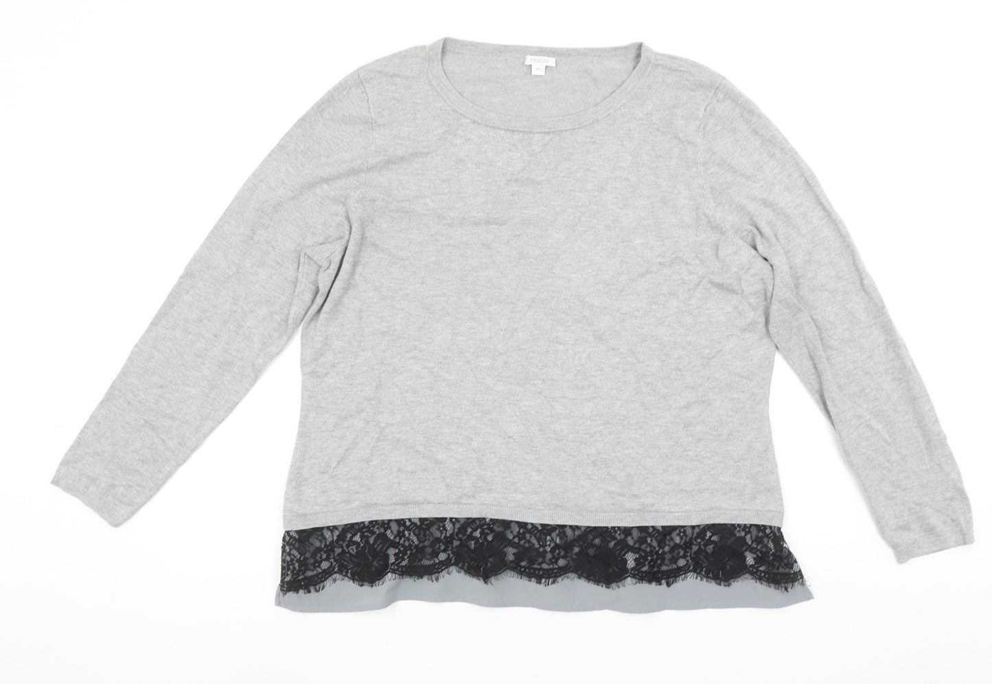 Precis Women's Grey Lace Hem Tunic Top Long Sleeve XL