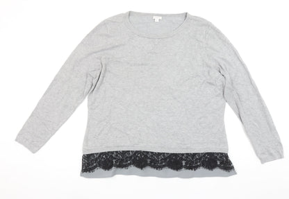 Precis Women's Grey Lace Hem Tunic Top Long Sleeve XL