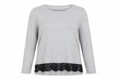 Precis Women's Grey Lace Hem Tunic Top Long Sleeve XL