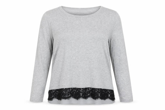 Precis Women's Grey Lace Hem Tunic Top Long Sleeve XL