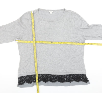 Precis Women's Grey Lace Hem Tunic Top Long Sleeve XL