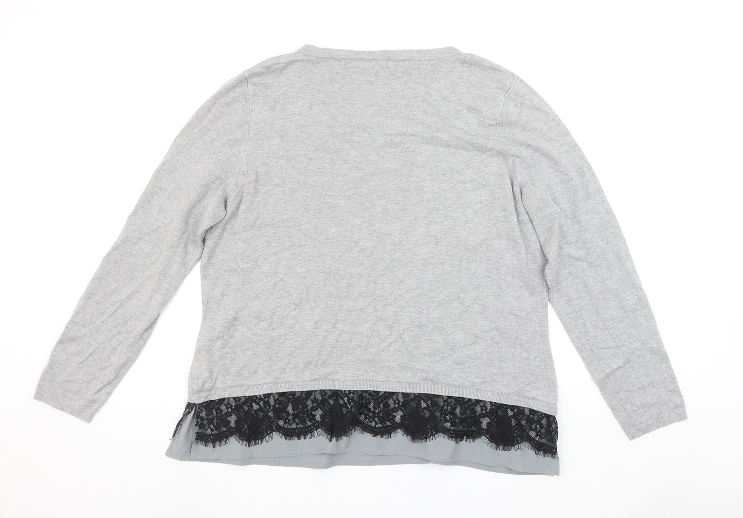 Precis Women's Grey Lace Hem Tunic Top Long Sleeve XL