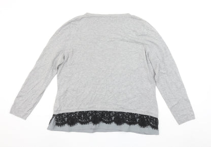 Precis Women's Grey Lace Hem Tunic Top Long Sleeve XL