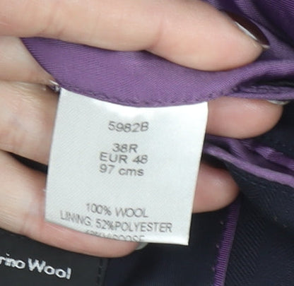 Brook Taverner Men's Navy Blue Wool 38R Two-Button Blazer Jacket