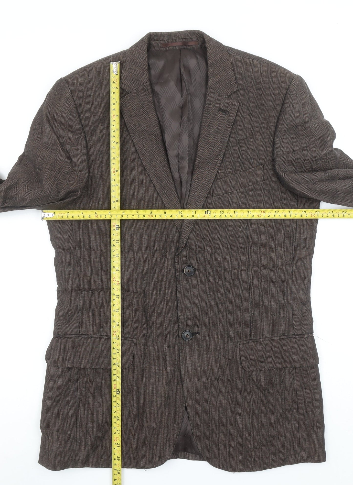 Jeff Banks Men Brown 38R Classic Wool Blend Two Button Blazer