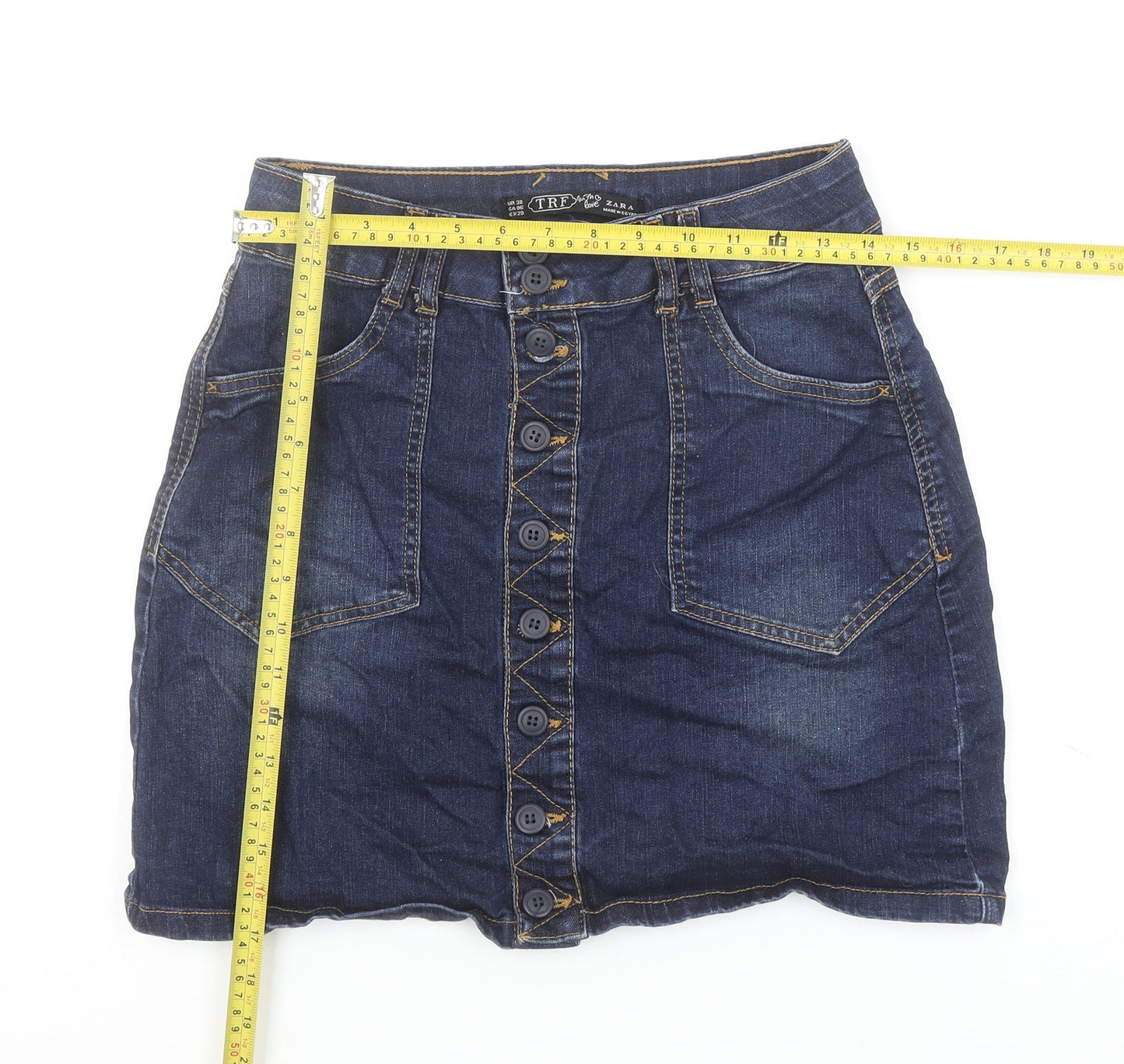 Zara Women Blue Denim Button Front Short Skirt Size 6