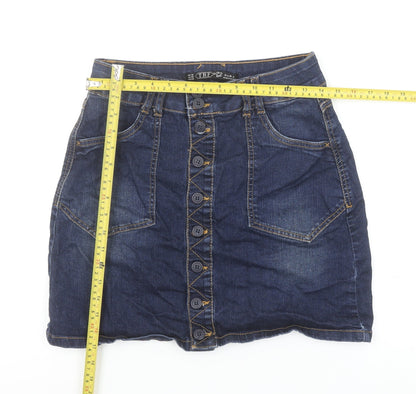 Zara Women Blue Denim Button Front Short Skirt Size 6