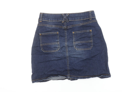 Zara Women Blue Denim Button Front Short Skirt Size 6