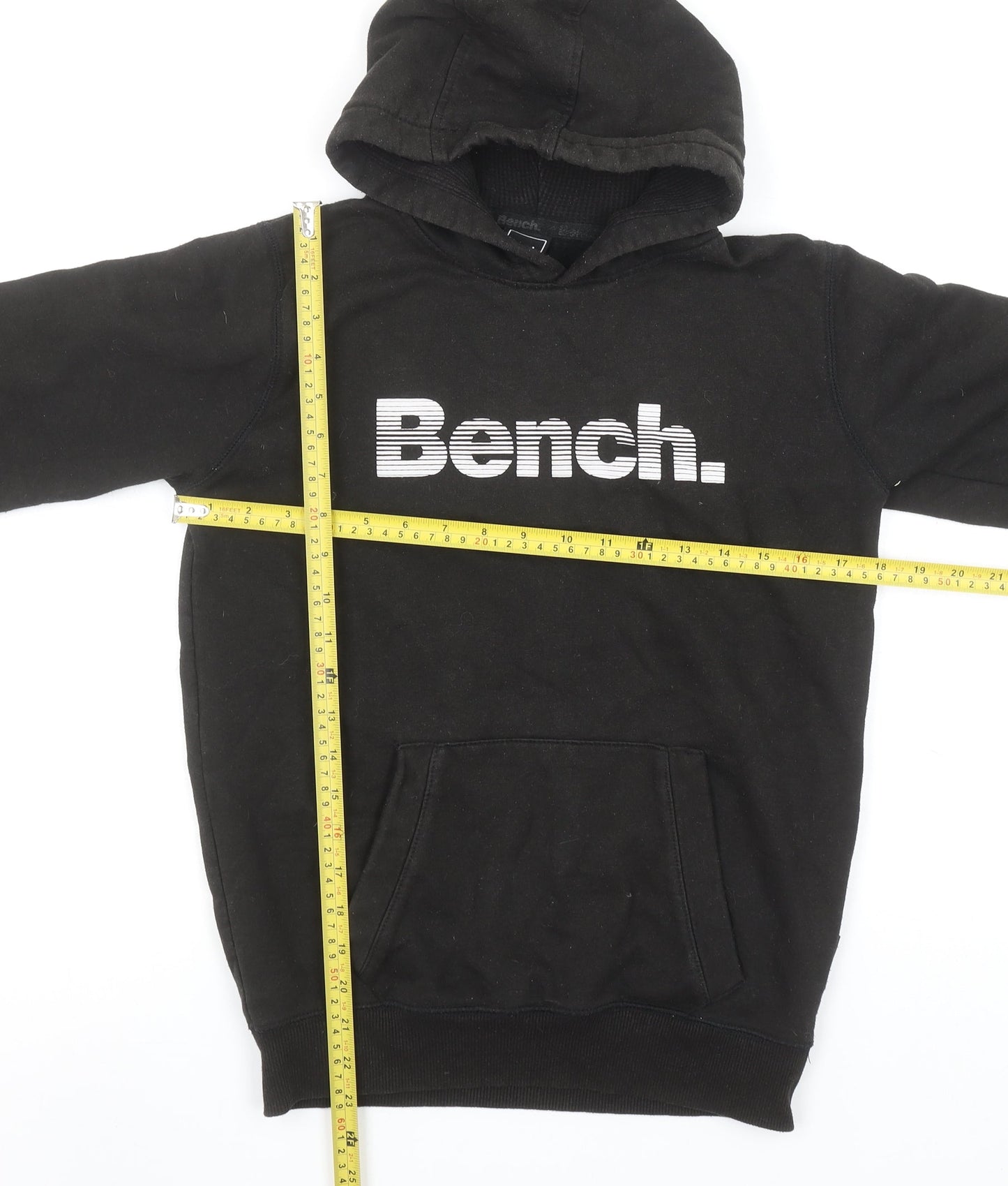 Bench Boys Black Pullover Hoodie Size 13 Years Cotton Blend Logo Print