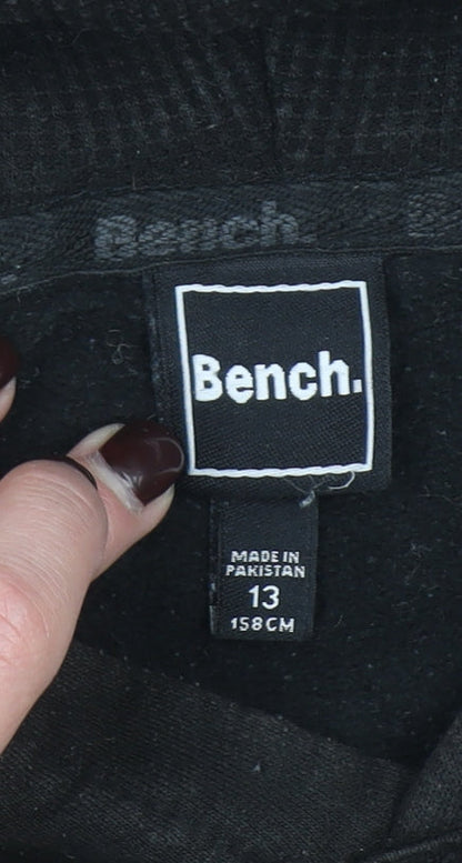 Bench Boys Black Pullover Hoodie Size 13 Years Cotton Blend Logo Print