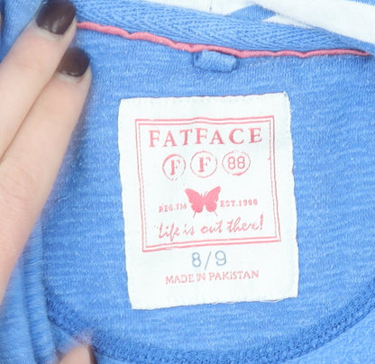 FatFace Girls Blue Full Zip Hoodie 8-9 Years Cotton Blend Casual