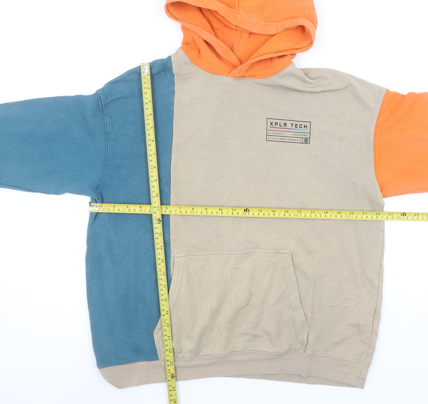 H&M Boys Multicoloured Hoodie Beige Blue Orange Size 12-14 Years Cotton Blend