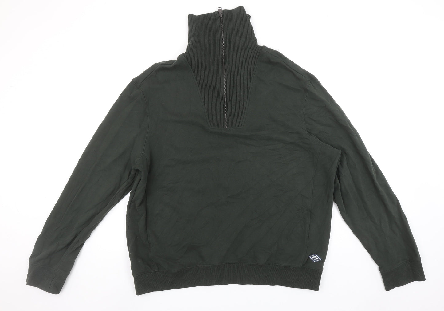 Union Works Men's Green XL 1/4 Zip Cotton Jumper High Neck