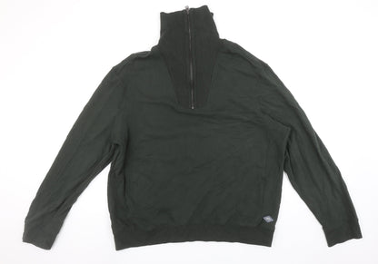 Union Works Men's Green XL 1/4 Zip Cotton Jumper High Neck