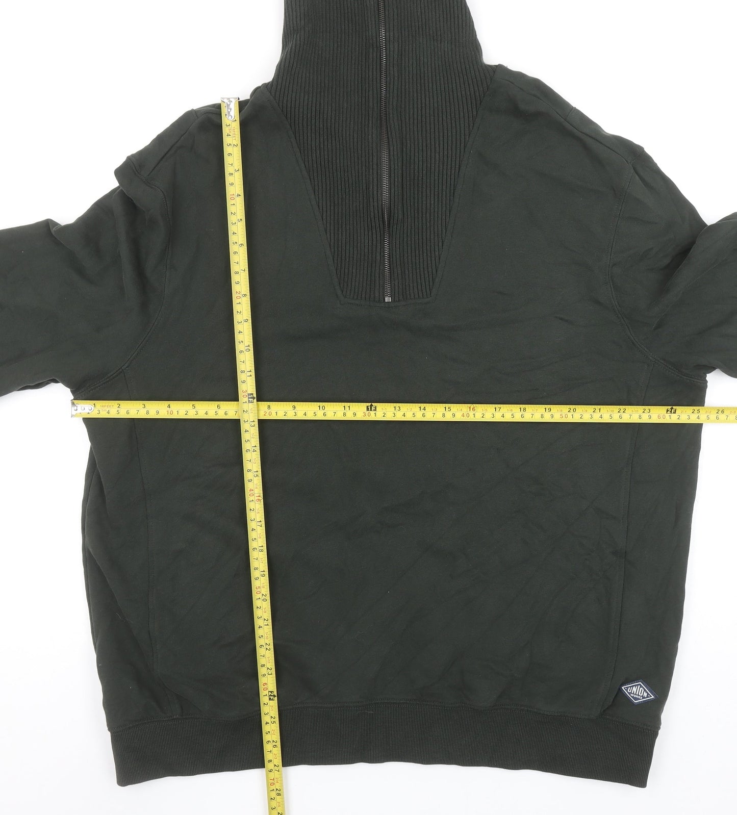 Union Works Men's Green XL 1/4 Zip Cotton Jumper High Neck