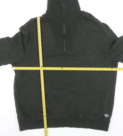 Union Works Men's Green XL 1/4 Zip Cotton Jumper High Neck