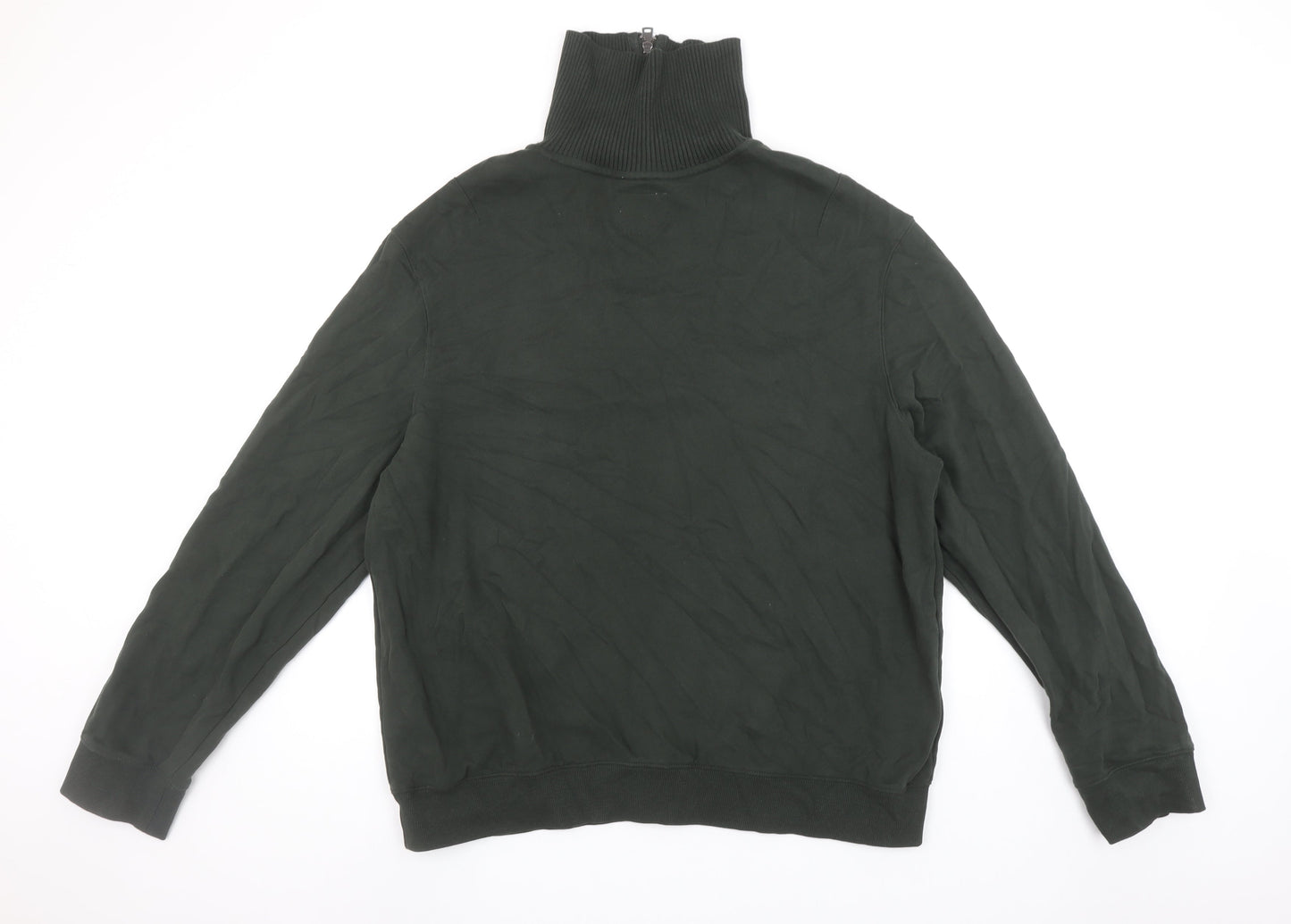 Union Works Men's Green XL 1/4 Zip Cotton Jumper High Neck
