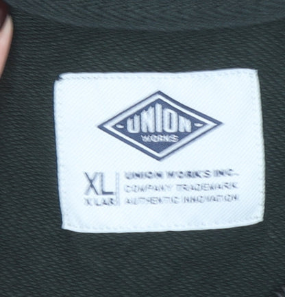 Union Works Men's Green XL 1/4 Zip Cotton Jumper High Neck