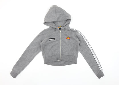 Ellesse Women Grey Full Zip Hoodie Size 4 Cotton Blend Sportswear