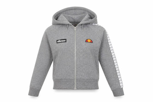 Front view of Ellesse Women Grey Full Zip Hoodie, size 4, Cotton Blend Sportswear