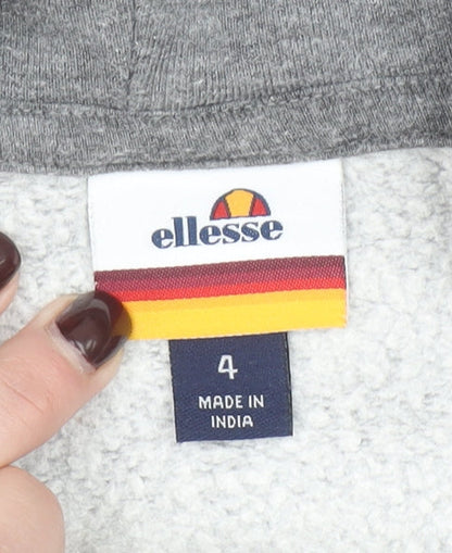 Ellesse Women Grey Full Zip Hoodie Size 4 Cotton Blend Sportswear