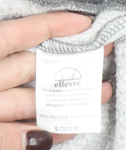 Ellesse Women Grey Full Zip Hoodie Size 4 Cotton Blend Sportswear