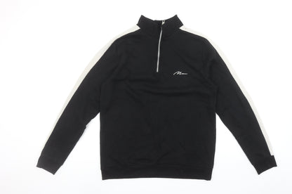 BoohooMAN Men's Black 1/4 Zip Sweatshirt Size M High Neck Casual Top