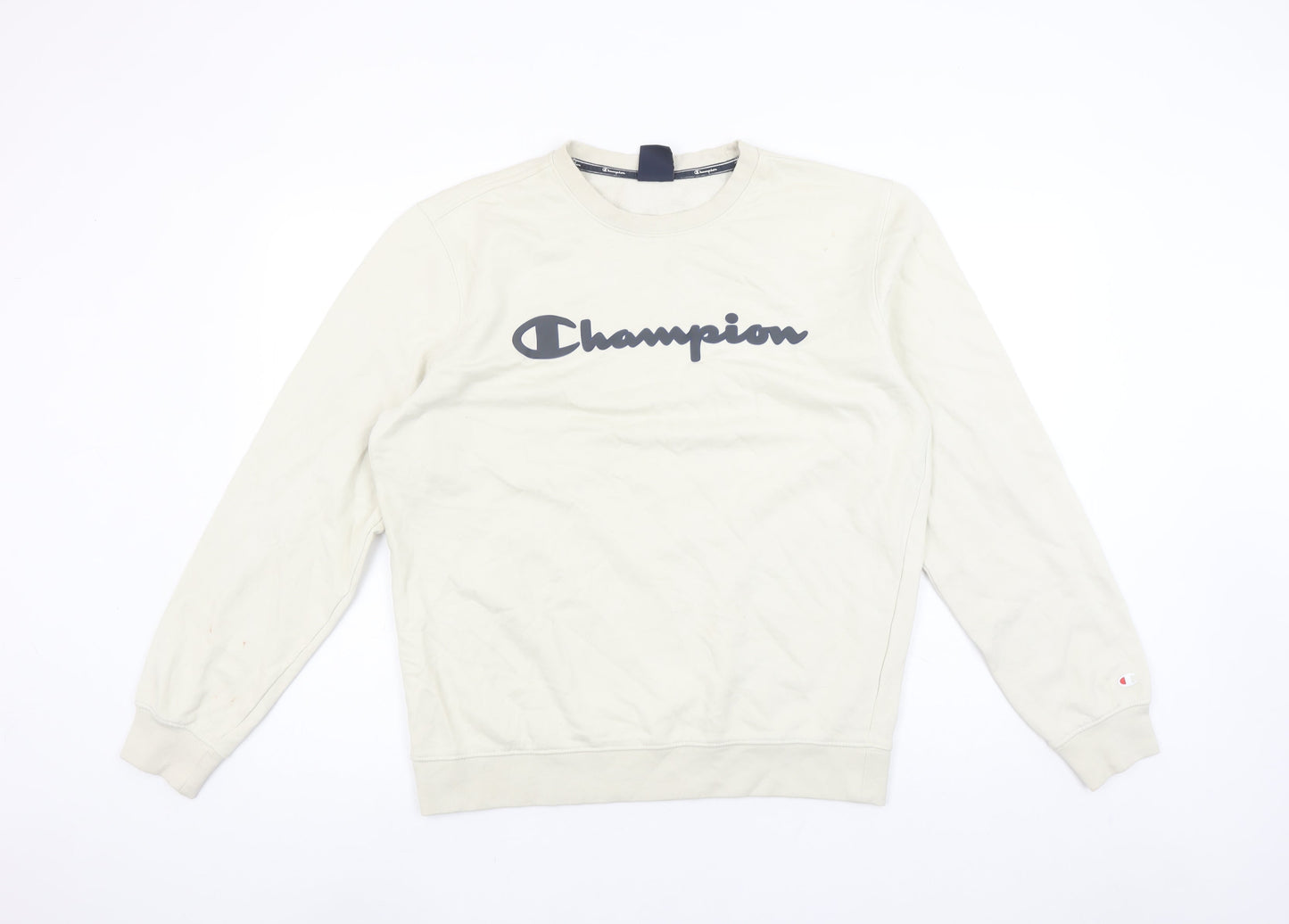 Champion Women Beige Logo Sweatshirt Large Crew Neck Cotton Blend