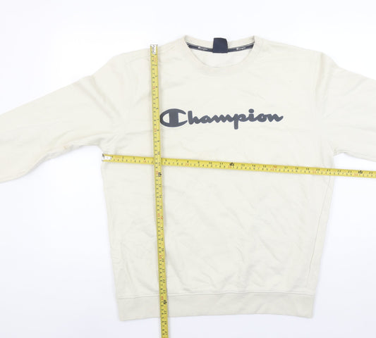 Champion Women Beige Logo Sweatshirt Large Crew Neck Cotton Blend
