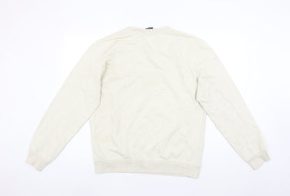 Champion Women Beige Logo Sweatshirt Large Crew Neck Cotton Blend