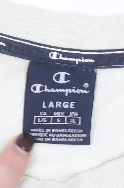 Champion Women Beige Logo Sweatshirt Large Crew Neck Cotton Blend