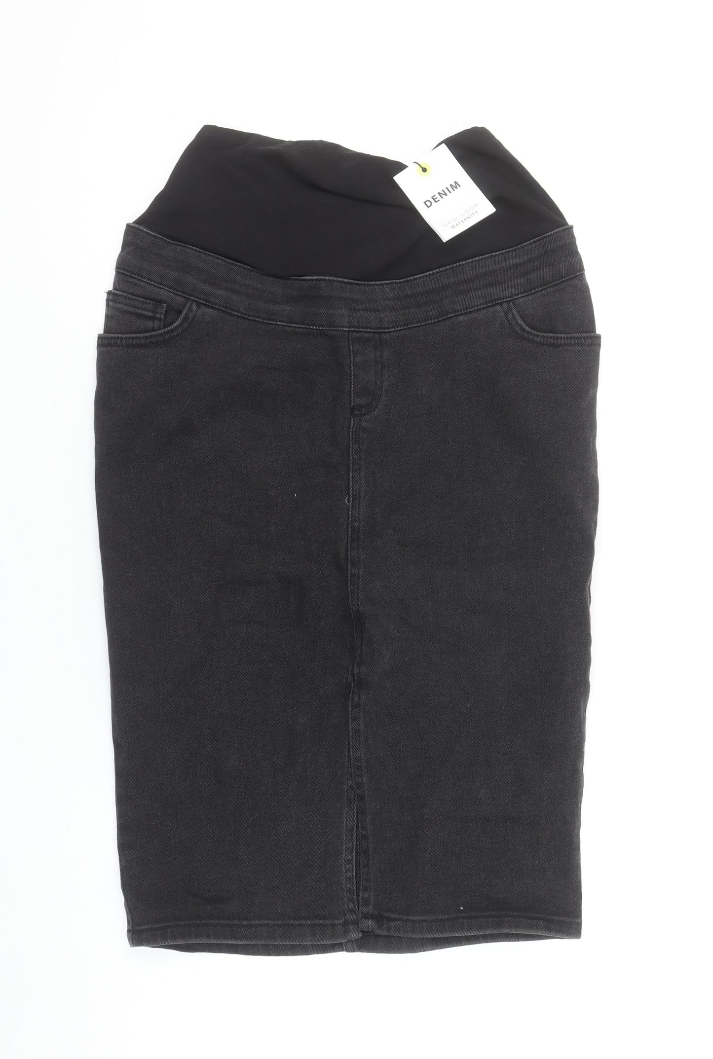 New Look Maternity Black Denim Pencil Skirt Size 8 Stretch Knee Length