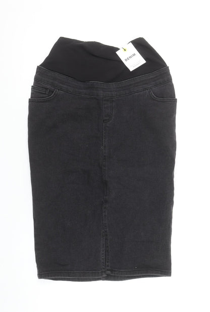 New Look Maternity Black Denim Pencil Skirt Size 8 Stretch Knee Length
