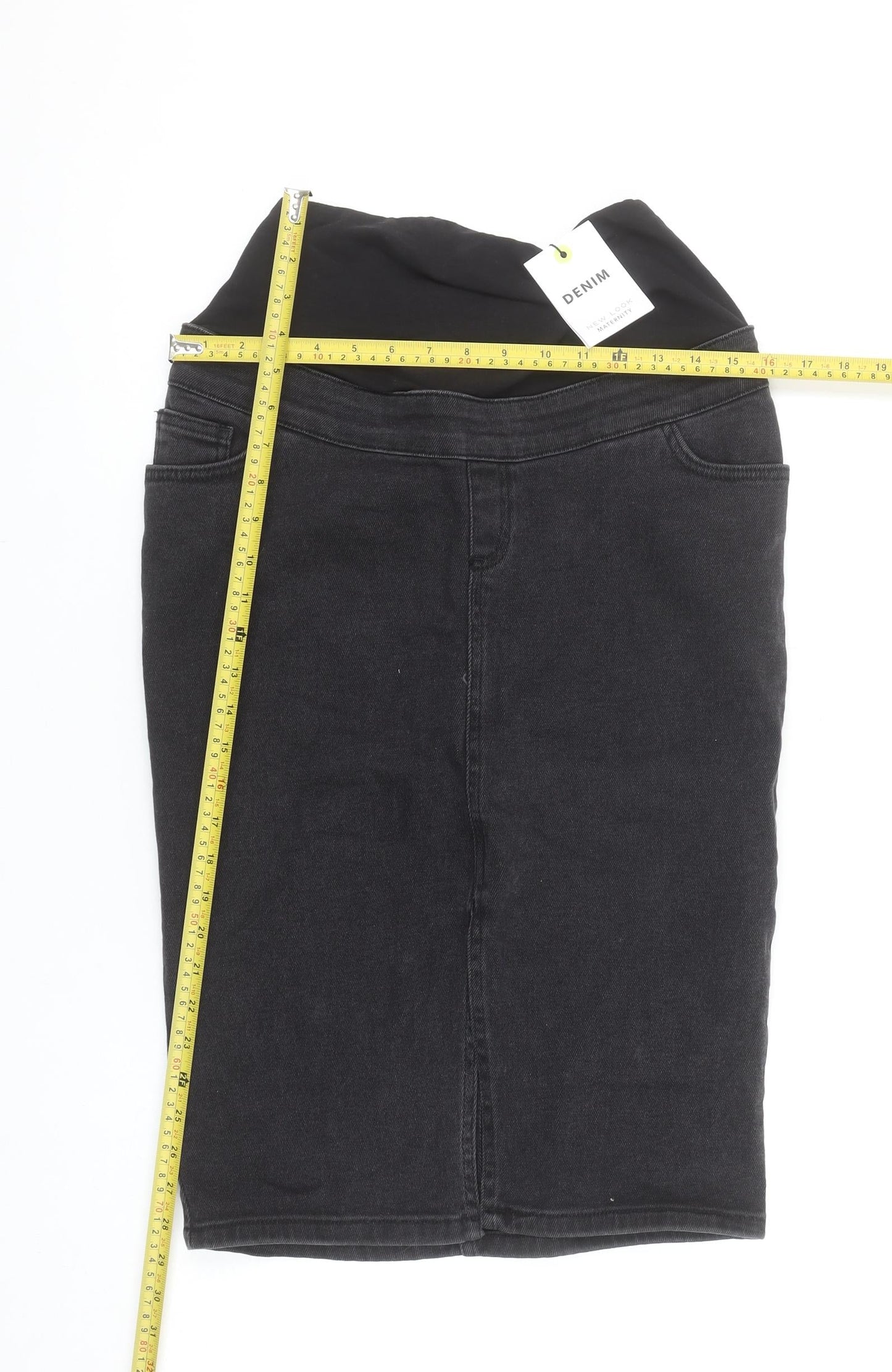New Look Maternity Black Denim Pencil Skirt Size 8 Stretch Knee Length