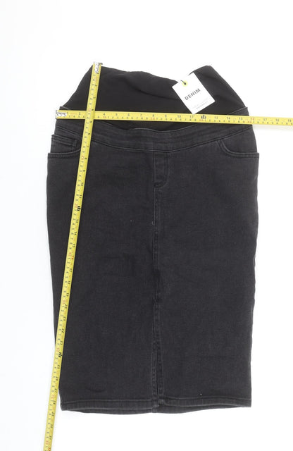 New Look Maternity Black Denim Pencil Skirt Size 8 Stretch Knee Length