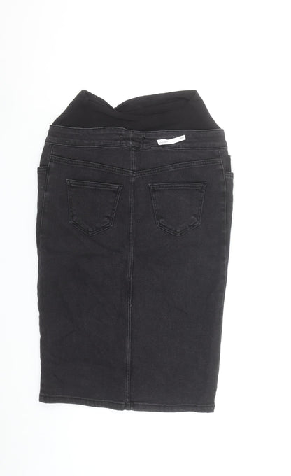 New Look Maternity Black Denim Pencil Skirt Size 8 Stretch Knee Length