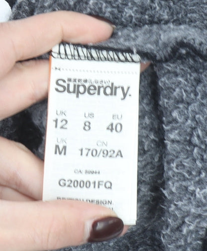 Superdry Women's Black Cropped Hoodie Size 12 Printed Logo Pullover