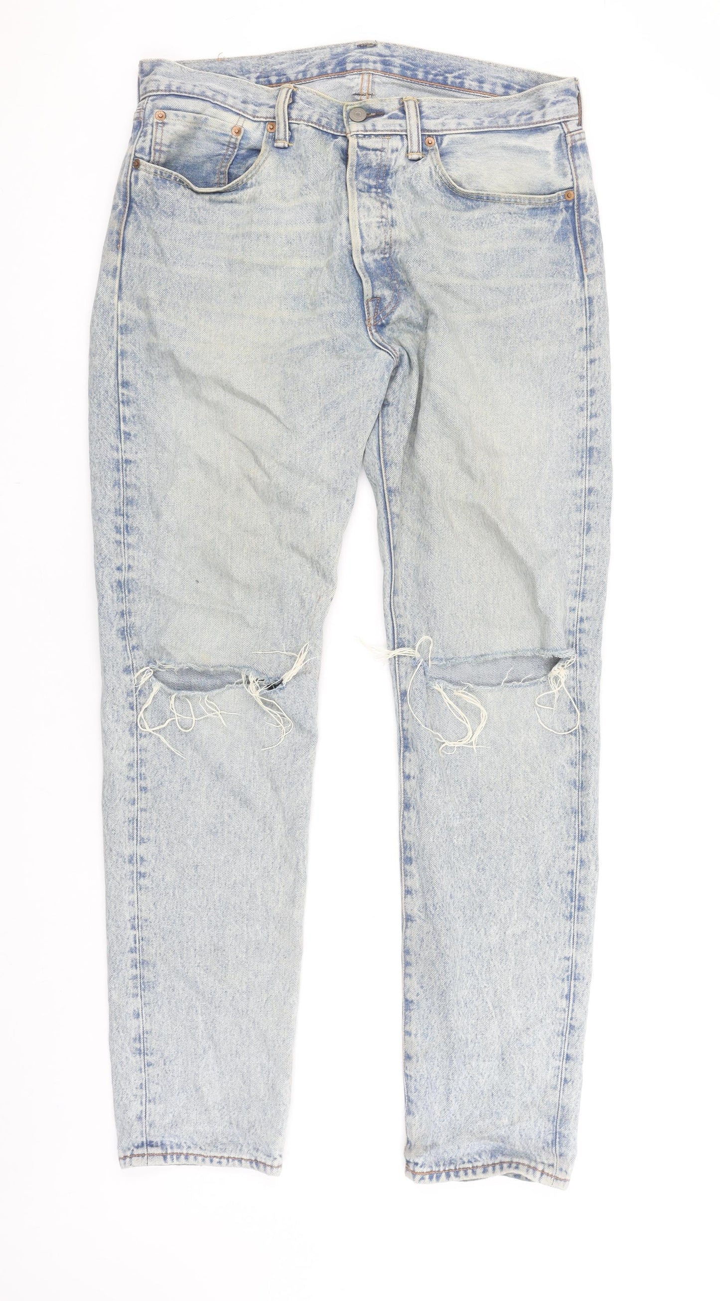 Levi's 501 CT Men's Light Blue Distressed Straight Denim Jeans W33 L34
